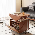 Wooden Foldable Coffee Table with Storage Space and Wheels in Modern Living Room