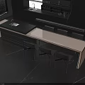 Modern Bar Counter With Light Countertop Black Chairs And Dark Cabinets Interior