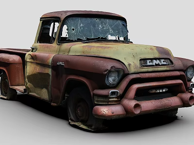 Vintage GMC Old Truck With Rusted Body Broken Windshield And Classic Retro Design 3d model