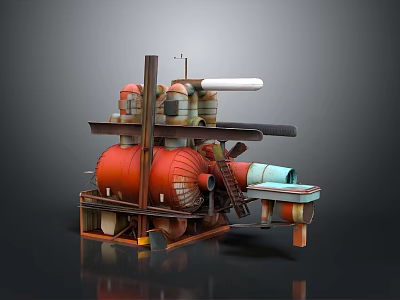 Space Exploration Machinery With Red Cylindrical Structure Pipes Ladders Platform And Antenna 3d model