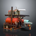 Space Exploration Machinery With Red Cylindrical Structure Pipes Ladders Platform And Antenna