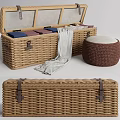 Southeast Asia Box Rattan Box Low Stool Combination 3d model