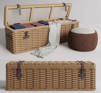 Southeast Asia Box Rattan Box Low Stool Combination 3d model