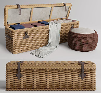 Southeast Asia Box Rattan Box Low Stool Combination 3d model