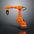 Orange Industrial Robotic Arm With Mechanical Claw And Black Stable Base Structure 3d model