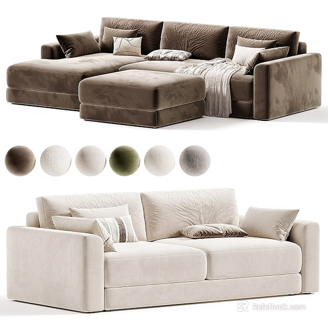 Comfortable Sectional Sofa With Multiple Color Options And Decorative Throw Pillows 3d model 