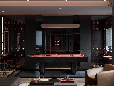 Luxurious Billiard Room Interior With Pool Table Leather Sofa And Ambient Lighting 3d model