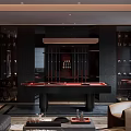 Luxurious Billiard Room Interior With Pool Table Leather Sofa And Ambient Lighting 3d model