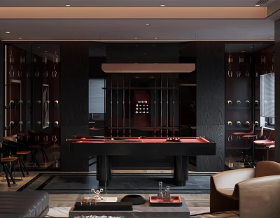 Modern home billiard room table tennis room fitness room recreation room fitness equipment 3d model