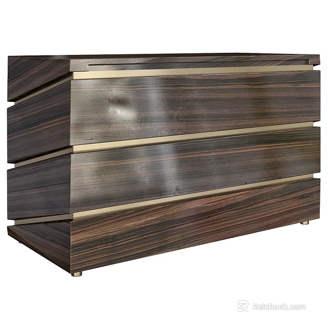 Elegant Modern Reception Desk With Dark Wood Finish And Gold Metal Strips 3d model 