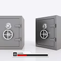 Two Gray Metal Safes With Round Combination Locks And Hinged Doors