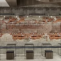 Industrial Restaurant Interior Design With Exposed Brick Wall And Marble Bar Counter
