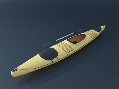 Yellow Recreational Kayak With Black Seat And Paddle For Water Activities 3d model
