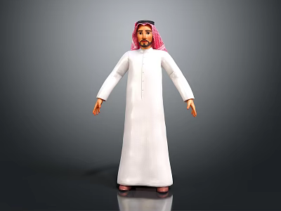 3D Game Movie Character In Traditional White Robe With Pink Headscarf And Black Agal 3d model