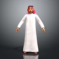 3D Game Movie Character In Traditional White Robe With Pink Headscarf And Black Agal