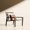 Modern Accent Chair With Wooden Frame Woven Backrest Checkered Cushion And Light Shadow Effect