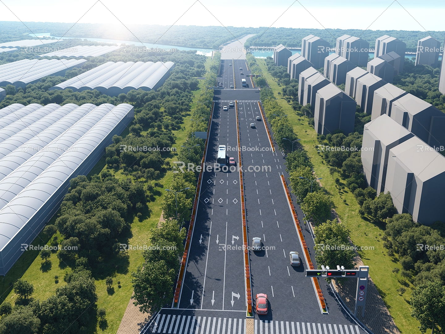 Municipal roads, road landscape, road facilities 3d model