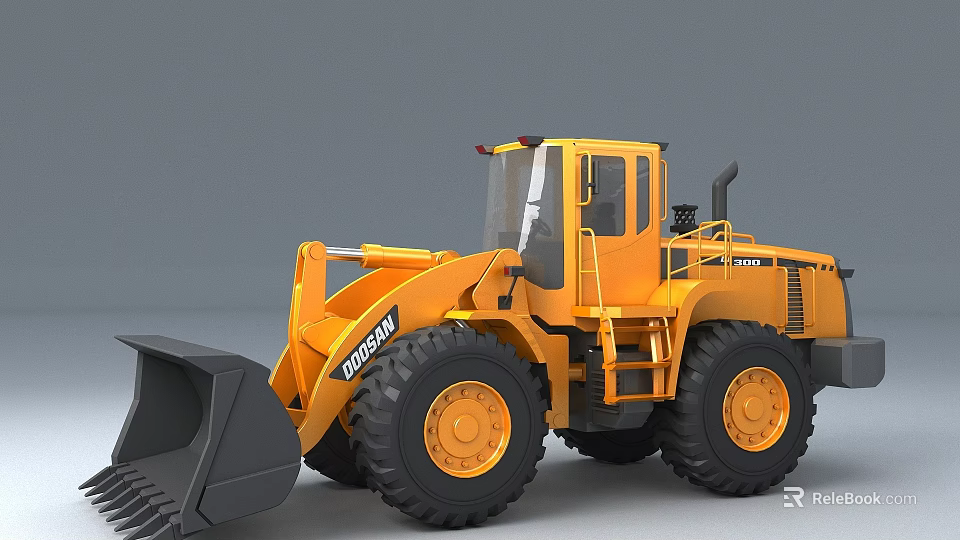 Yellow DOOSAN Loader Utility Vehicle With Large Wheels For Heavy Duty Work 3d model
