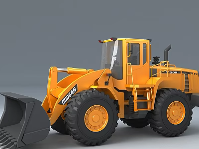Yellow DOOSAN Loader Utility Vehicle With Large Wheels For Heavy Duty Work 3d model