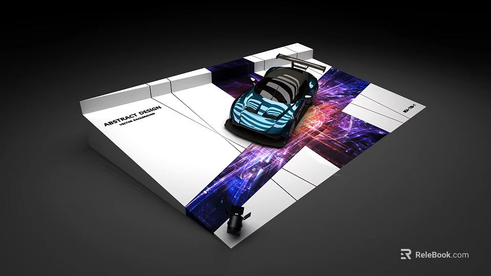 Modern Display Shelf With White Structure For Car Exhibition And Geometric Patterns 3d model