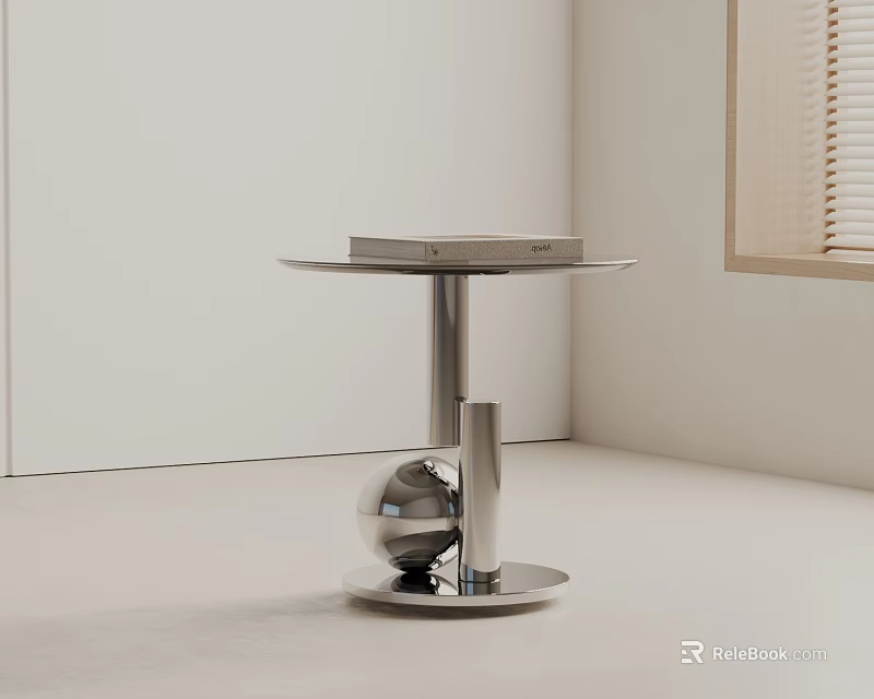 Modern Minimalist Side Table For Living Room Interior With Metal Frame Spherical Base And Book 3d model 