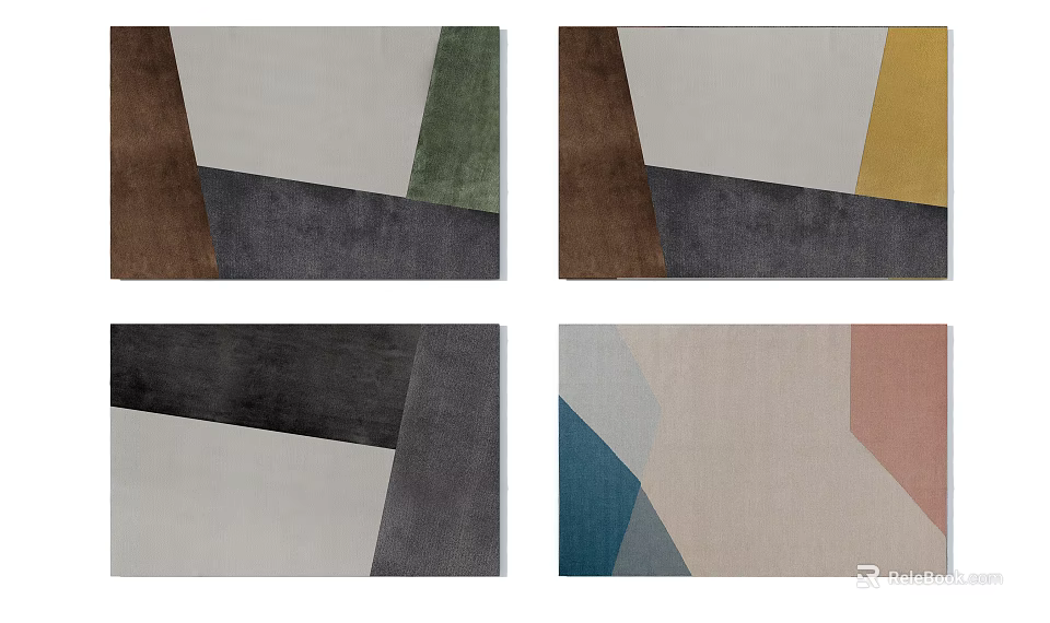 Square Rugs with Modern Geometric Patterns and Various Color Tones for Home Decor 3d model 