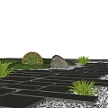 Garden Landscape Featuring Stone Pathway Green Lawn Bushes Small Plants And Decorative Rocks