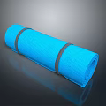 Blue Rolled Yoga Mat With Brown Straps For Exercise And Fitness