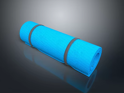 Blue Rolled Yoga Mat With Brown Straps For Exercise And Fitness 3d model