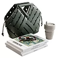 Stylish Decorative Ornament Set With Woven Basket Books Cup And Glasses