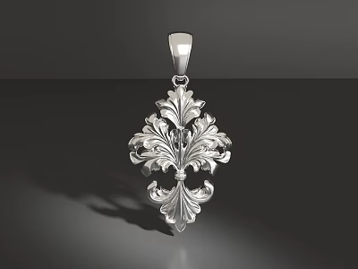 Elegant Silver Pendant With Intricate Floral Design And Shiny Finish 3d model