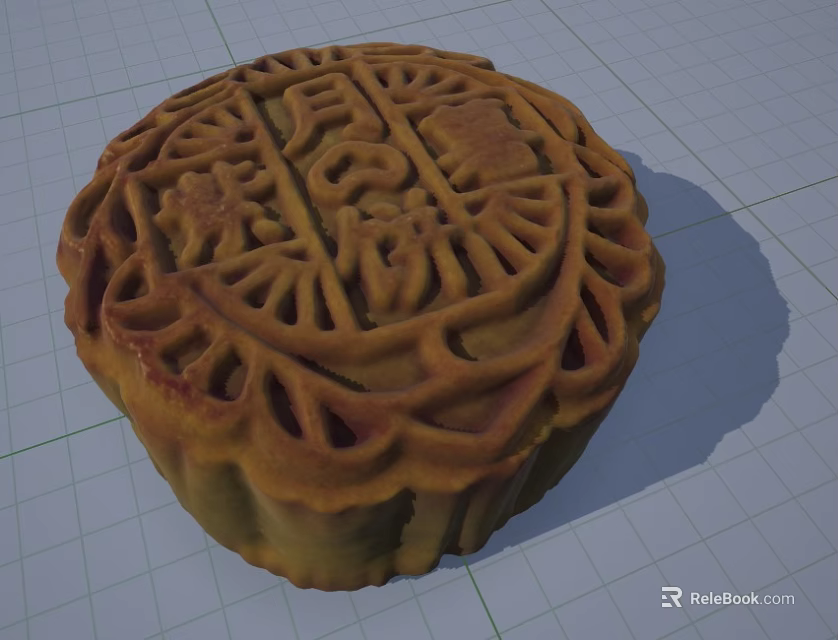 Traditional Chinese Mooncake With Hand Carved Surface Patterns And Characters 3d model