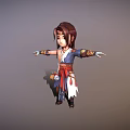 3D Character With Brown Hair Headpiece Blue White Red Traditional Outfit Waist Gourd Arms Outstretched