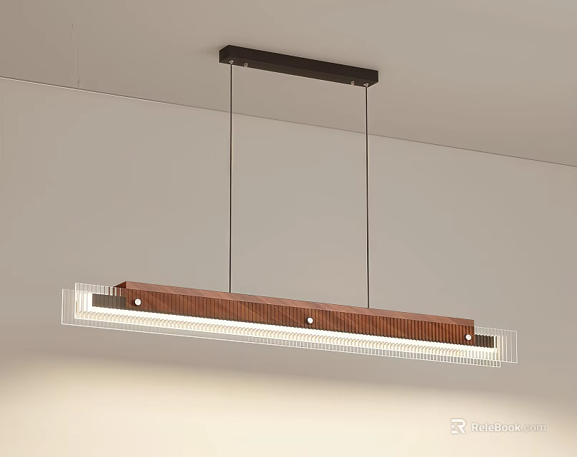 Modern Wooden Rectangular Pendant Light With Transparent Frame Hanging From Ceiling 3d model