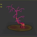 Red Plant With Twisted Branches And Red Yellow Round Base On Grey Background 3d model