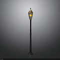 Classic Street Lamp With Ornate Metal Pole Yellow Light Shade And Decorative Top