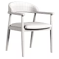 Modern Walnut Wooden Dining Chair With Beige Upholstered Seat Backrest And Armrests