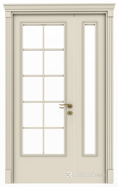 Classic White Double Door With Glass Panels And Metal Handle For Home Interior 3d model 