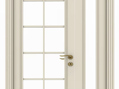 Classic White Double Door With Glass Panels And Metal Handle For Home Interior 3d model