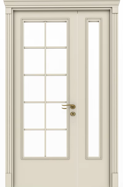 Classic White Double Door With Glass Panels And Metal Handle For Home Interior 3d model