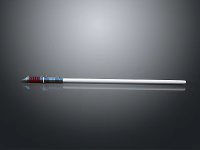 White Pen With Red And Blue Accents On Smooth Dark Surface With Reflection 3d model