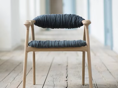 Minimalist Accent Chair With Light Wooden Frame And Gray Pleated Fabric Upholstery 3d model