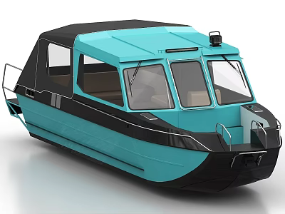 Turquoise And Black Modern Yacht Design With Cabin Windows And Railing 3d model