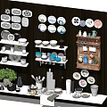 Modern Dinnerware Collection With Various Pattern Plates Bowls Mugs And Kitchen Shelf 3d model