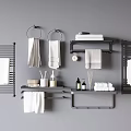 Modern Bathroom Storage Shelves With Heated Towel Rails Hanger Rings And Toiletries