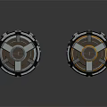 Mechanical Cylindrical Components With Metal Rings Bolted Connections And Orange Accents