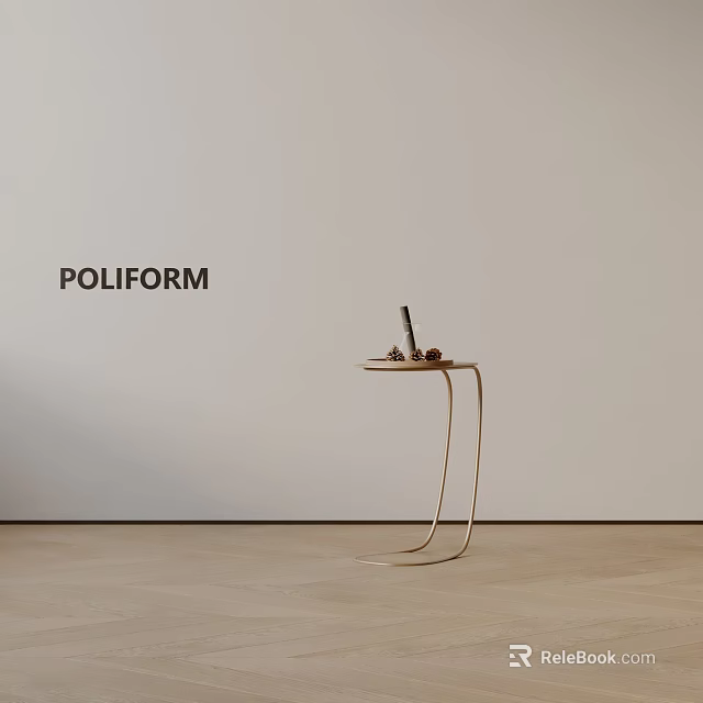 Modern Minimalist Side Table With Curved Metal Frame And Decorative Tabletop Items 3d model