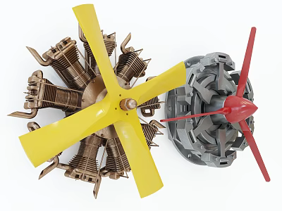 Ornamental Propeller Shaped Wall Decor with Yellow Red Blades and Brown Gray Frames 3d model