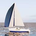 Sailboat With White Mainsail And Blue Jib White Hull Sailing On Blue Water