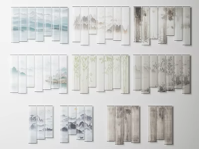 New Chinese Style Roller Curtain Zen Bamboo Gauze Curtain Ink Landscape Painting Gauze Curtain Landscape Painting Bamboo Roller Curtain 3d model